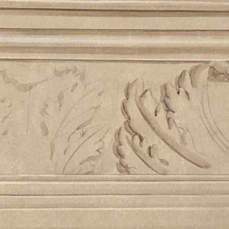 détail de la réalisation du trompe-l'oeil en atelier